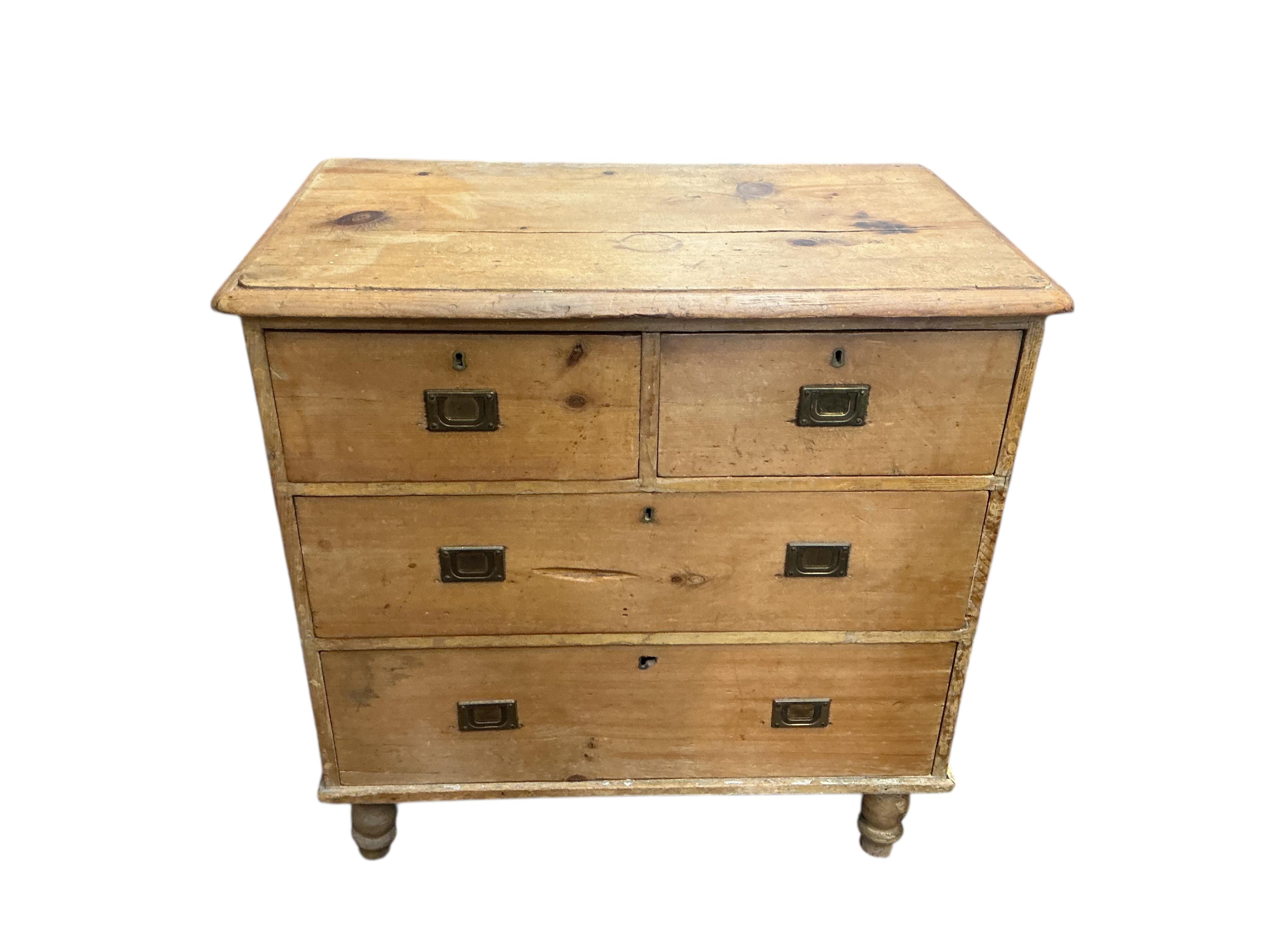A small Victorian pine four drawer chest, width 84cm, depth 50cm, height 84cm
